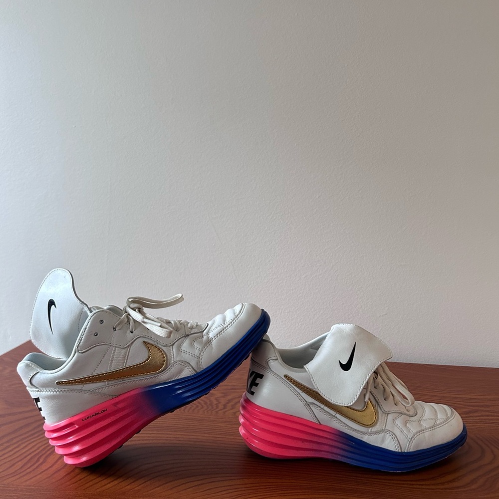 Women’s Leather Nike Lunar Tiempo Sky Hi Premier Sneaker US 6.5 White/Gold/Black